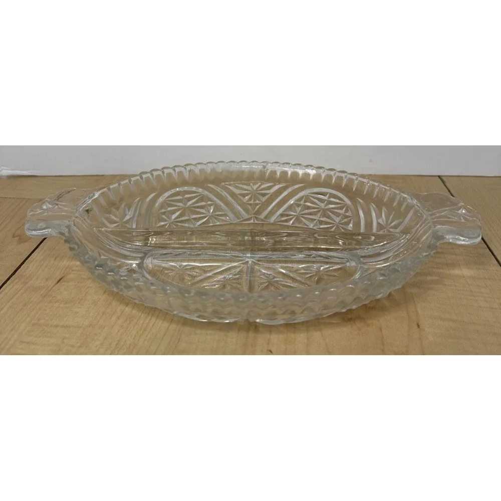 Vintage Pressed Glass Divided Serving Dish with Handles - Elegant Decor